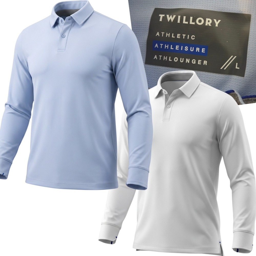 Twillory Polo Shirt Men Large Blue White Athleisure Long Sleeve LOT OF 2